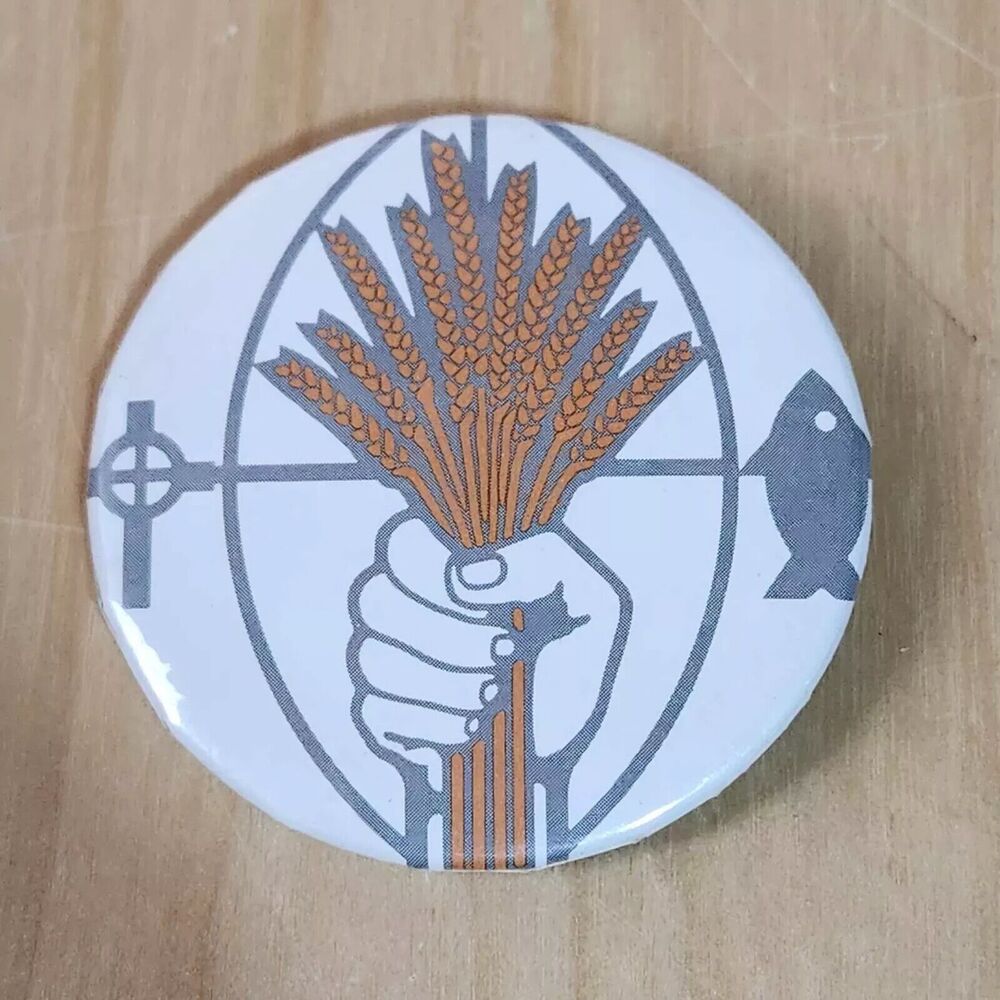 Sheaf Cross & Fish Christian Religious Vintage Retro 1980s Pinback Button Pin